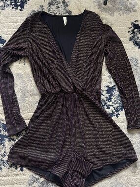 Peppermint Black Metallic Pinstripe Long Sleeve Romper